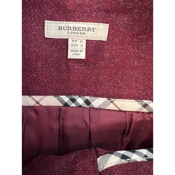 Burberry Red Wool Button Front Military Style Tweed Pencil Skirt 4 - Picture 7 of 9